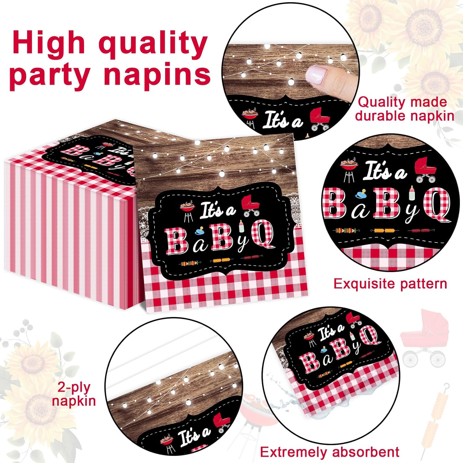 Decoración para baby shower, juego de vajilla Baby Q, juego de vajilla It’s A Baby Q, servilletas, barbacoa, cubierta de mesa de baby shower,