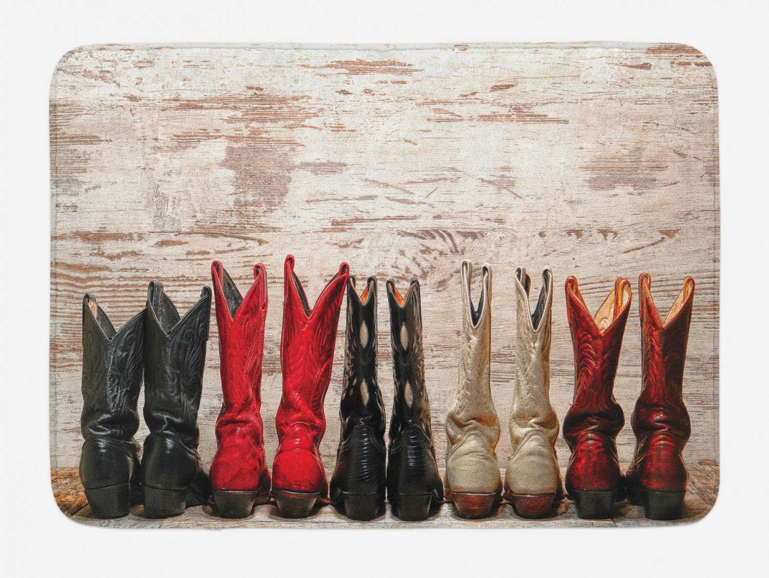 Ambesonne Tapete de baño occidental, botas de cuero de vaquera americana, estampado cultural rústico del salvaje oeste, tapete de felpa para
