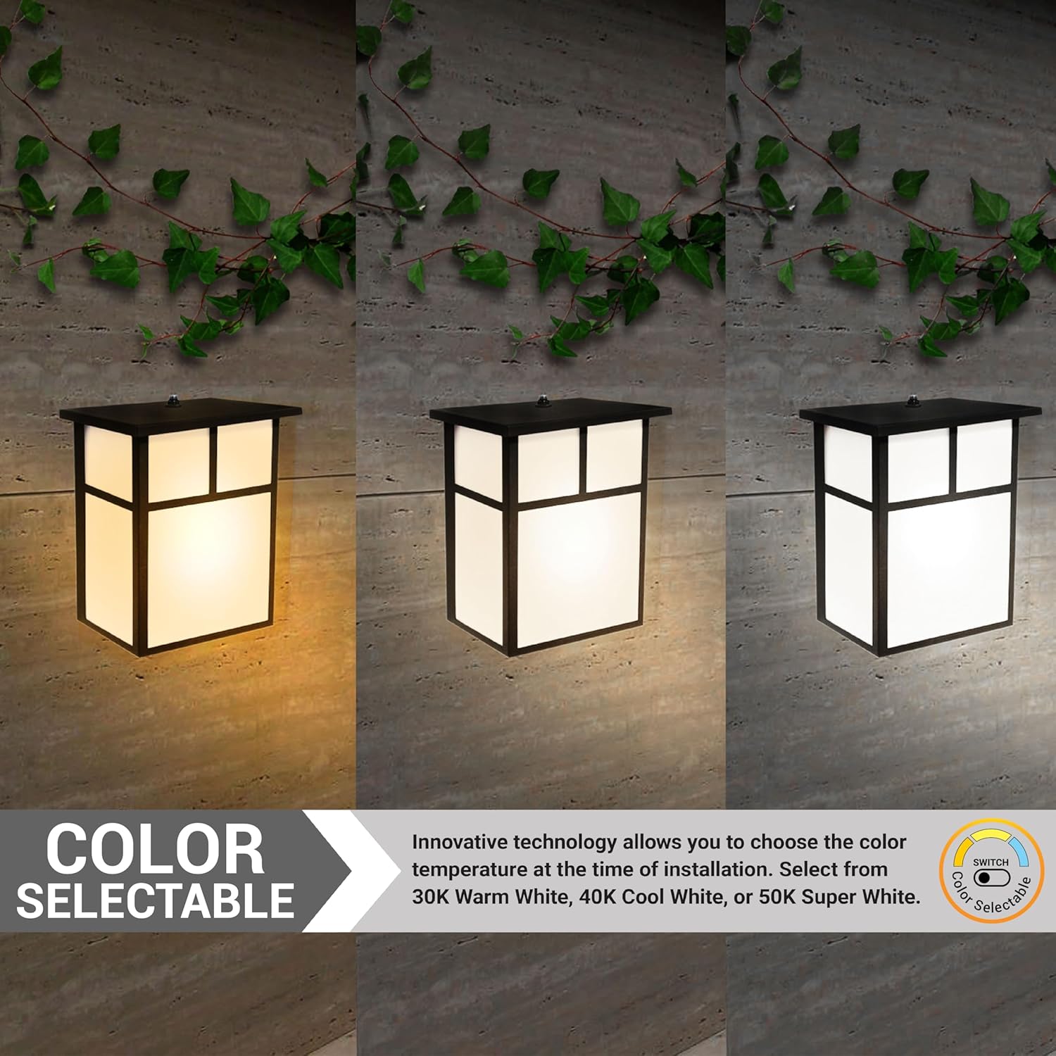Sunlite 88683 Lámpara LED Mission Style para exteriores, 12 vatios (75 W  ), 800 LMN, fotocélula incorporada, acabado negro, lente blanca opaca,