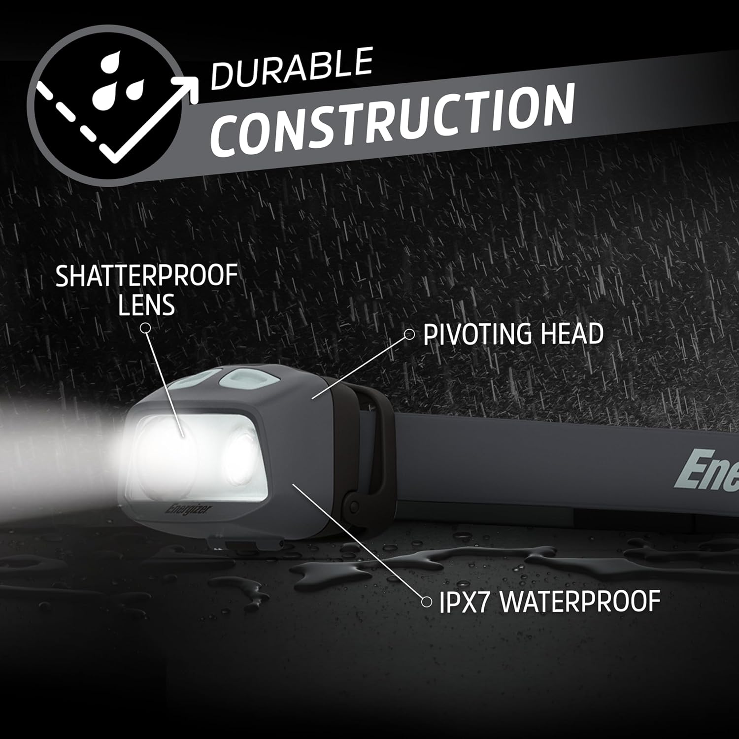 Energizer Linterna frontal LED HDL40, 500 lúmenes, IPX7 impermeable, linterna frontal multicolor, luz manos libres, baterías incluidas