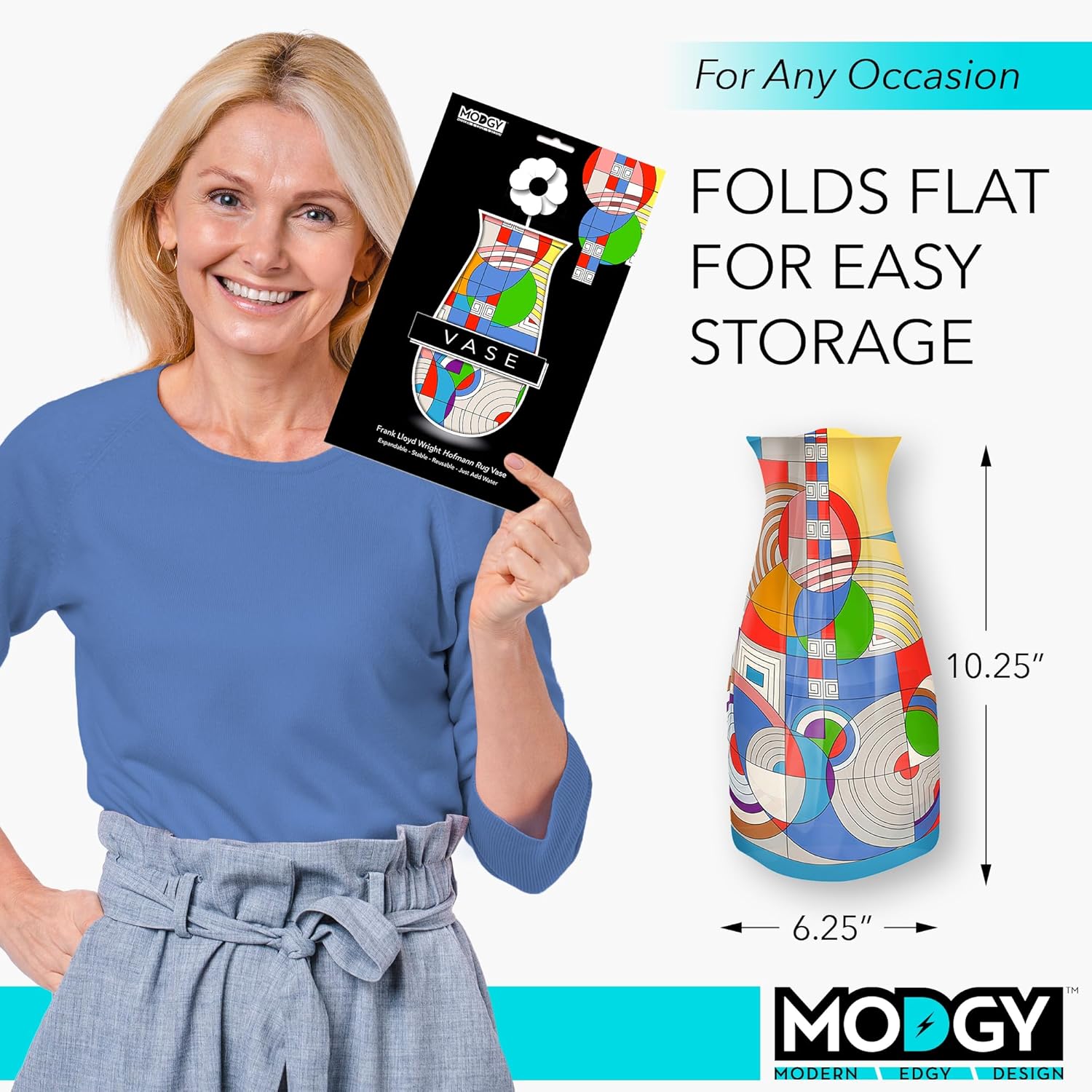 MODGY Florero expandible, plástico decorativo moderno plegable impreso jarrones para centros de mesa para bodas, mesa de comedor, decoración del