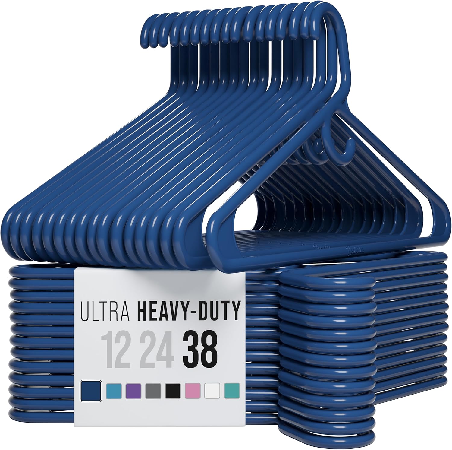 Perchas de ropa de plástico ultra resistentes, color azul marino, perchas duraderas para abrigos, trajes y ropa (paquete de 38 unidades, azul marino)