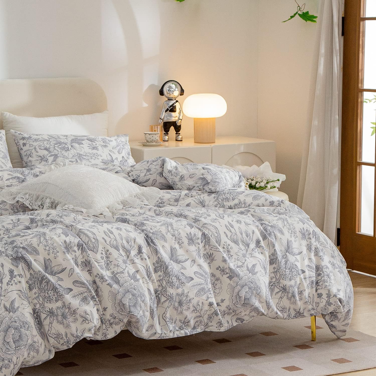 Funda de edredón Queen Floral Vintage, 100% algodón, juego de ropa de cama de 3 piezas, estilo vintage elegante, tamaño Queen, flores, 1 funda de