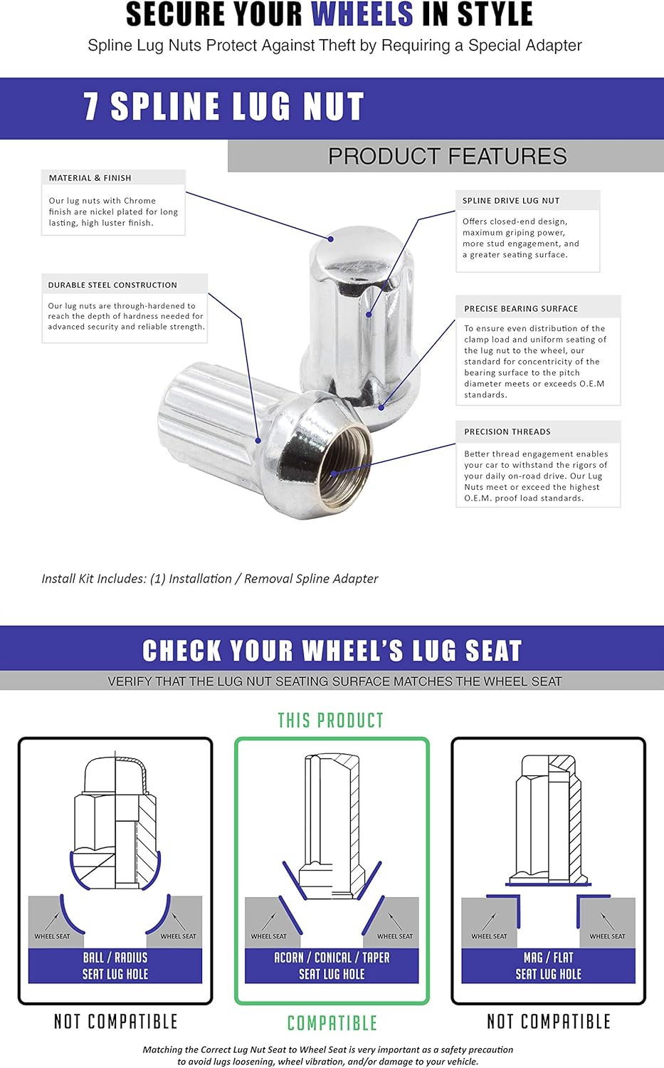 Wheel Accessories Parts Juego de 20 tuercas cromadas de 916 de 1.50 pulgadas de largo, con bloqueo de diámetro pequeño para camión de 916 pulgadas