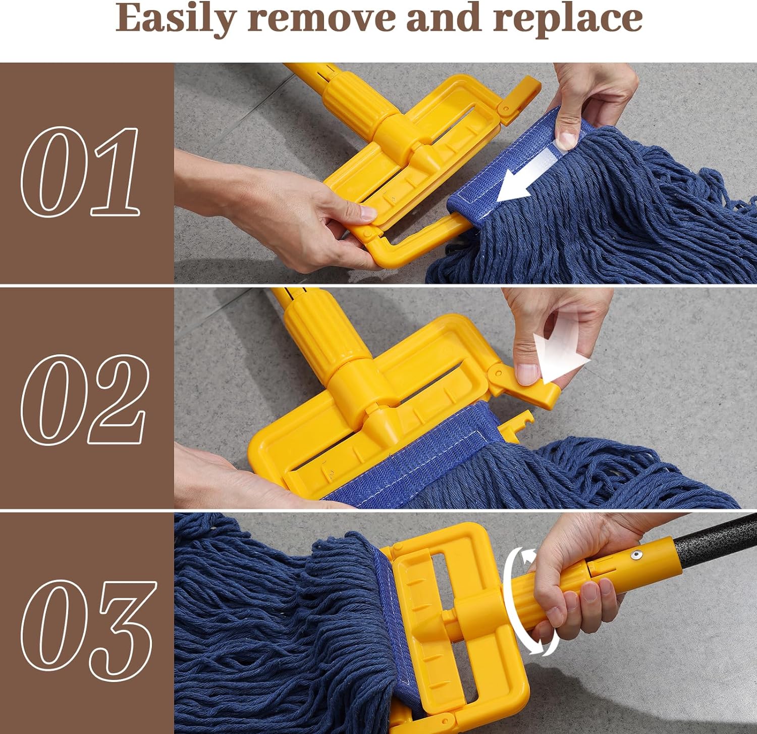 Mango de trapeador comercial resistente, palo de trapeador comercial de metal de 60 pulgadas, soporte de repuesto para cabezal de trapeador de