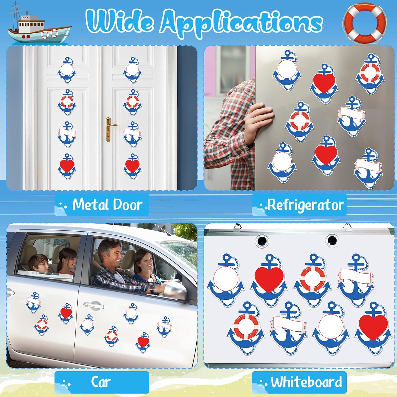 8 piezas de decoración de puerta de crucero, ancla, imanes de puerta de crucero, calcomanías magnéticas para puerta de refrigerador, decoración para