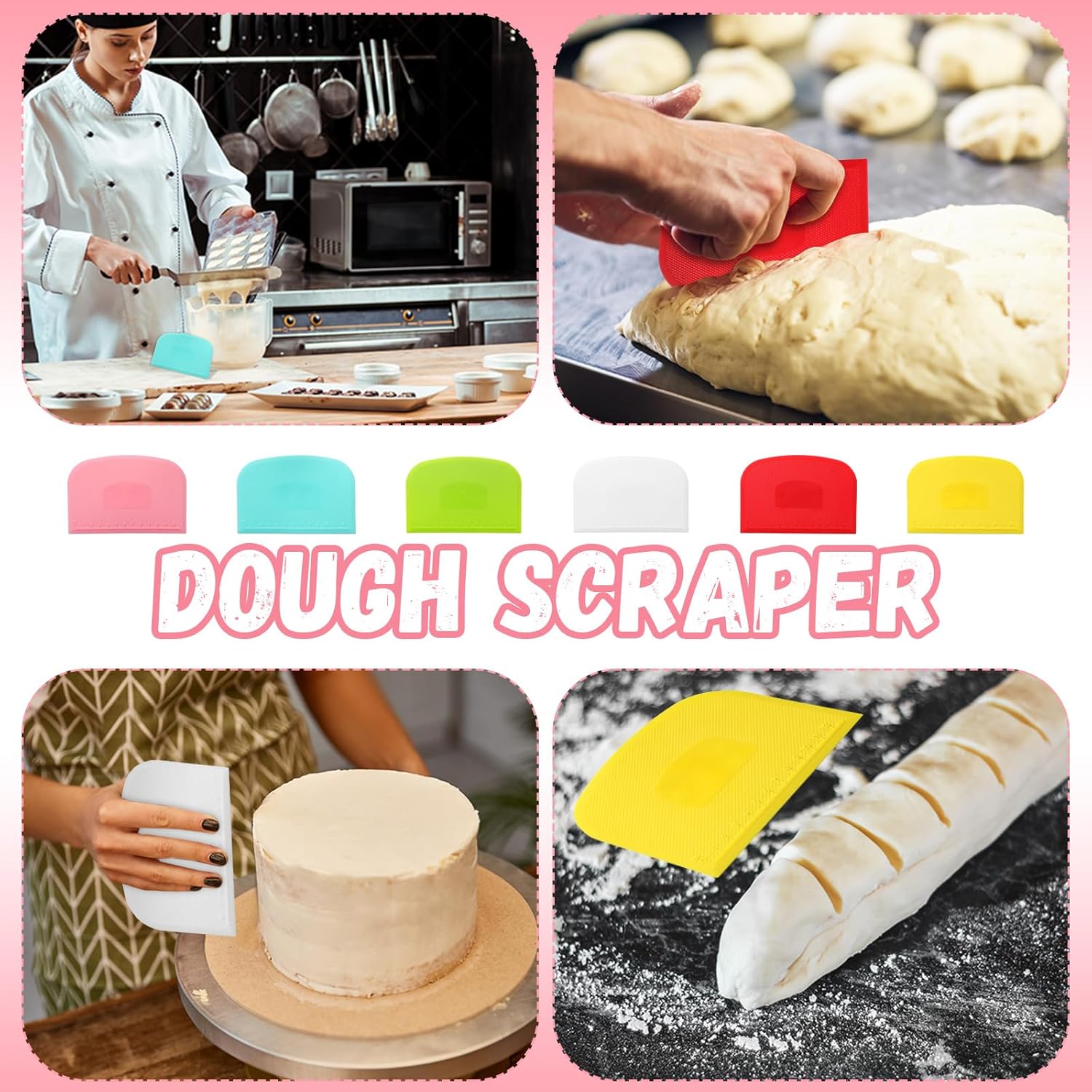 24 piezas de raspador de banco de plástico con escala flexible raspador de masa multiusos, raspador de tazón, cortador de masa de pasteles, espátula