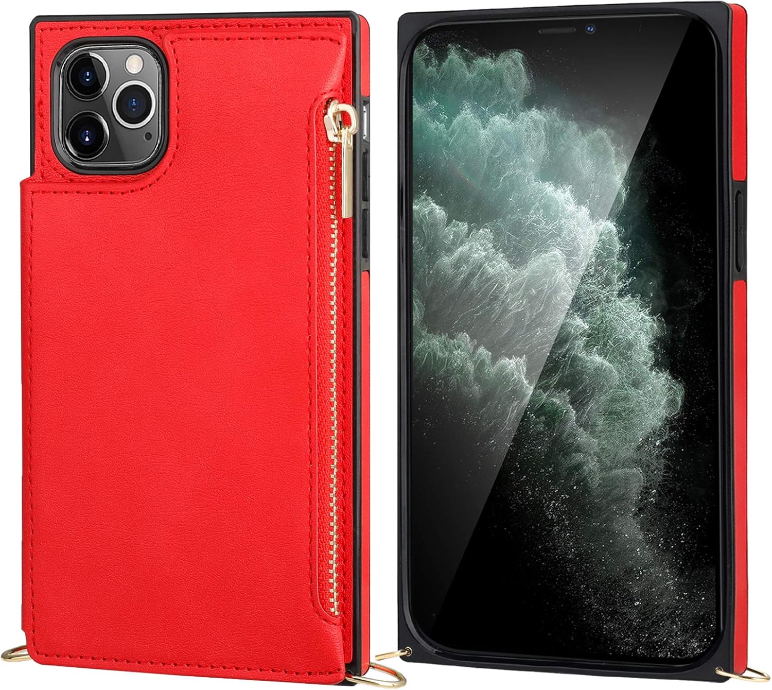 Bocasal Funda tipo cartera cruzada para iPhone 11 Pro con tarjetero, protector de ranura para tarjetas con cremallera, a prueba de golpes, con