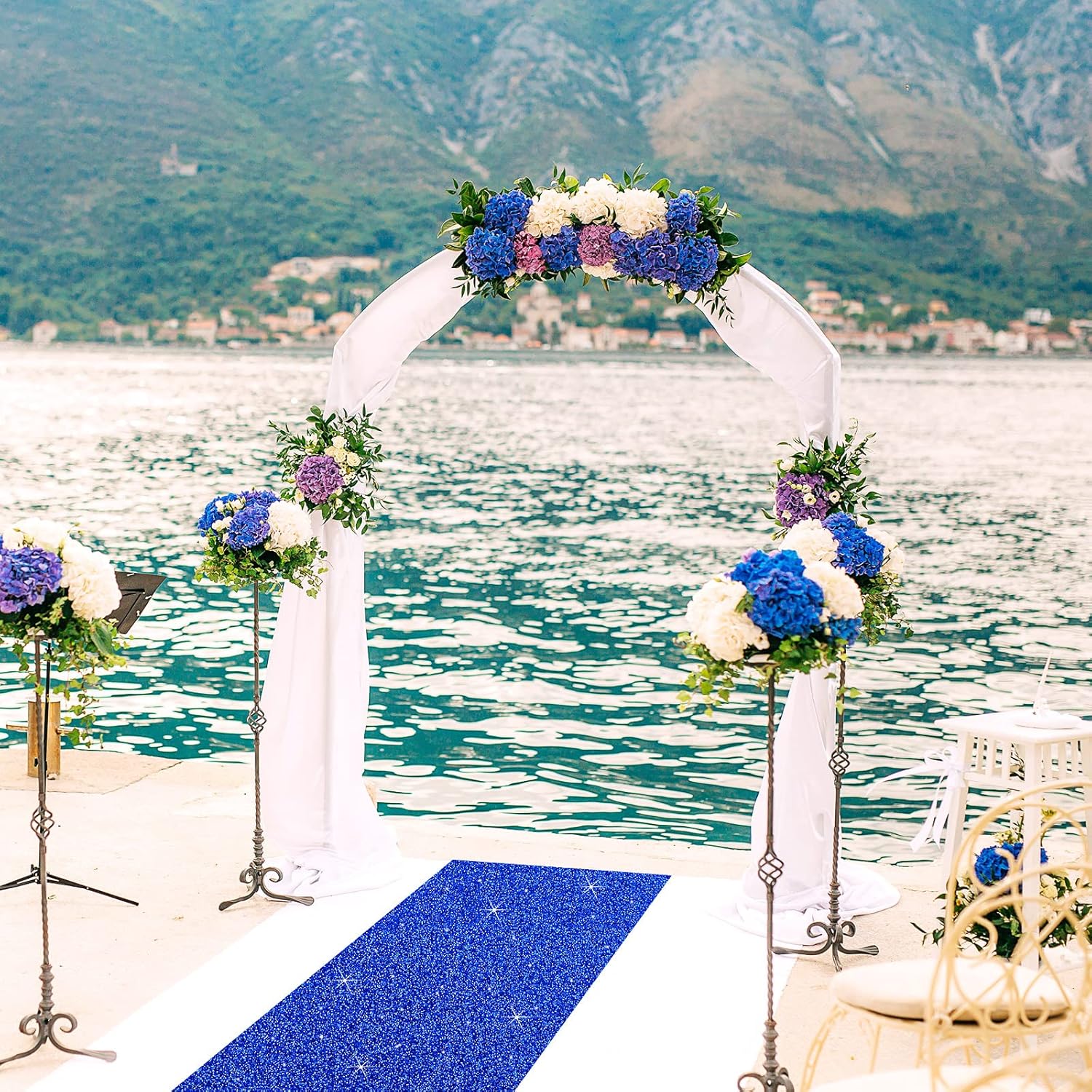 Tatuo Alfombra de pasillo de 55 GSM de grosor con cinta para alfombra para boda, graduación, fiesta, exterior, interior, pasillo (azul brillante,