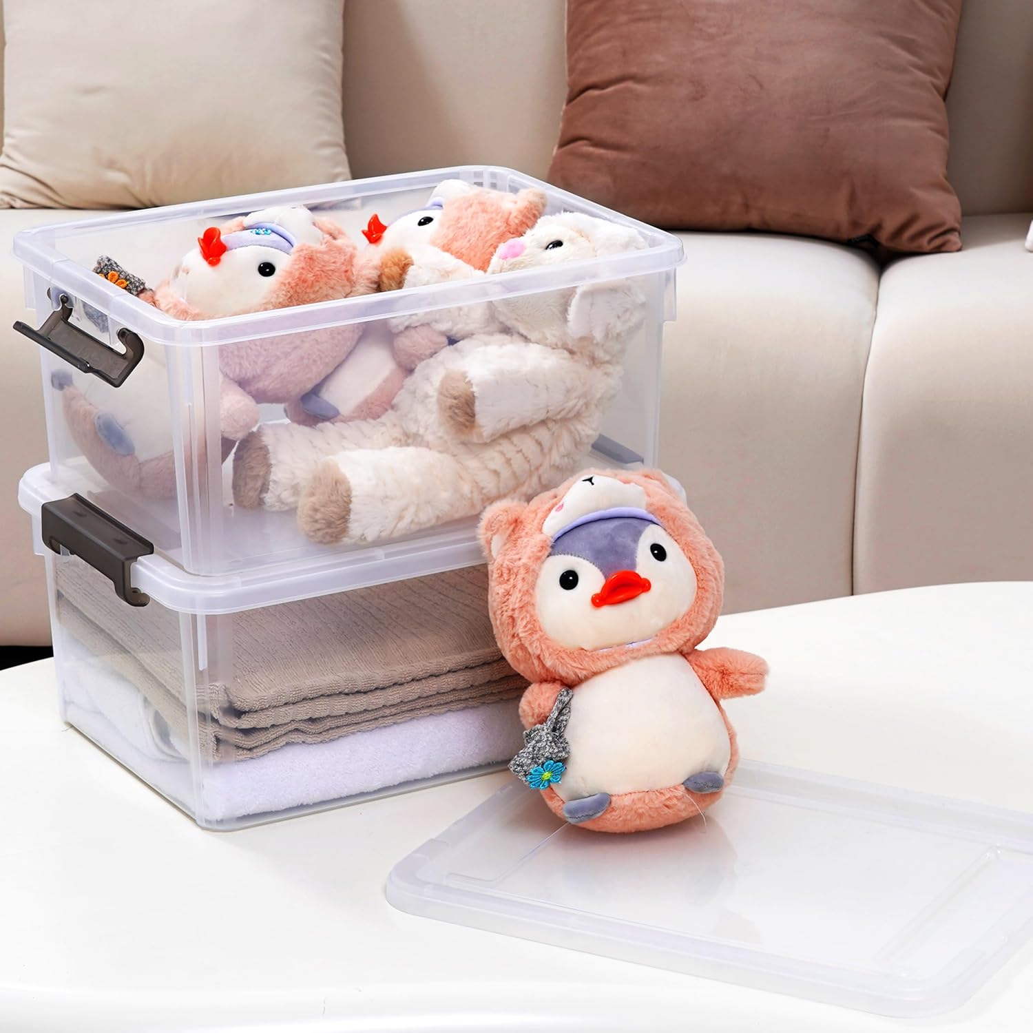Contenedores de almacenamiento de plástico con tapas, contenedores de almacenamiento transparentes para organizar, caja de almacenamiento apilable