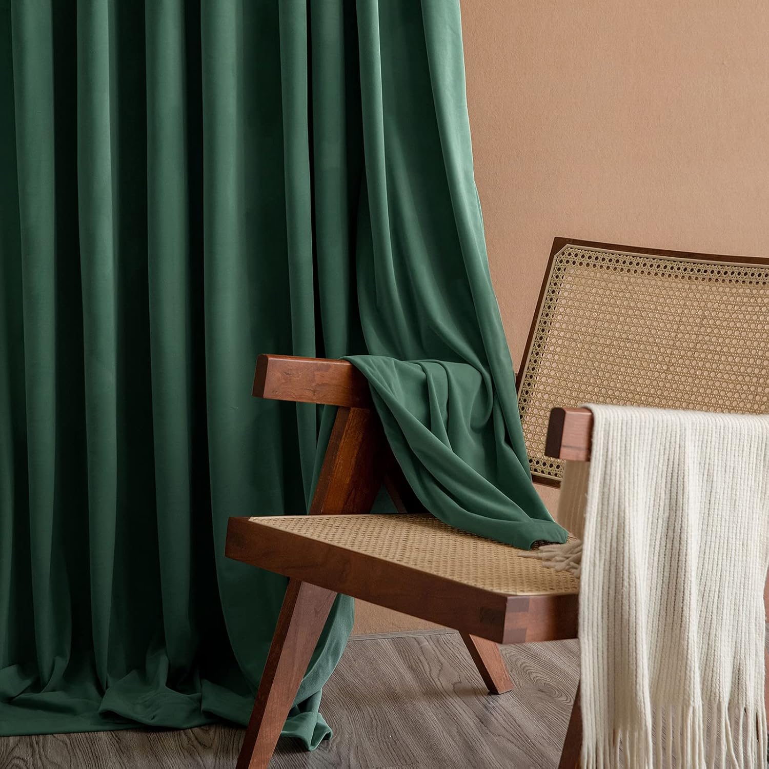 COLLACT Cortinas opacas de terciopelo verde para dormitorio, cortinas de oscurecimiento de habitación de 84 pulgadas de largo para sala de estar,