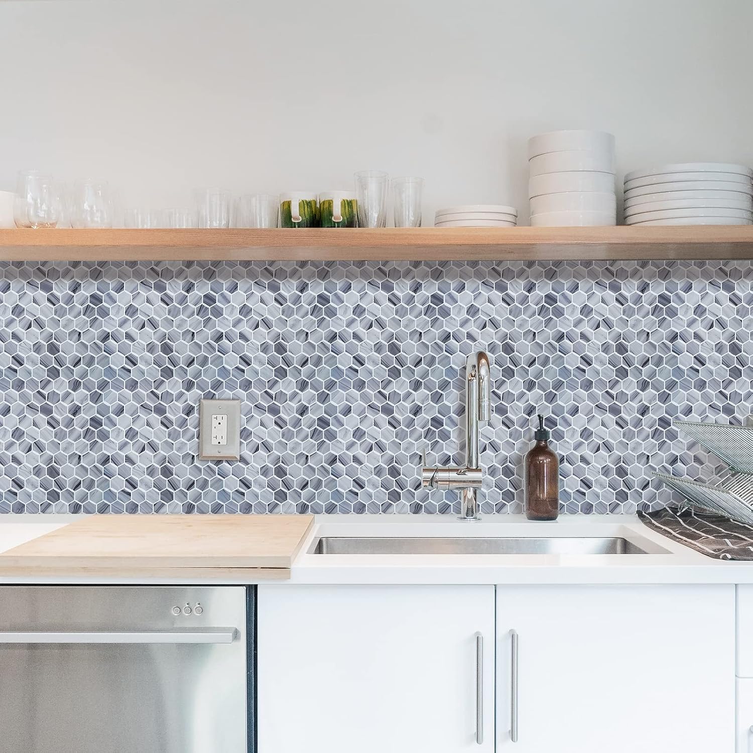 HOMEART Azulejo hexagonal gris para salpicaduras en muro, autoadhesivo 3D para cocina, azulejos adhesivos de pared (10 x 10 pulgadas, 10 hojas)