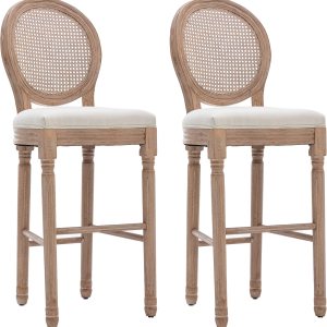 KCC Taburetes de bar de altura de bar, taburetes de bar de madera de campo francés con asientos tapizados, sillas de bar de 29 pulgadas con marco de KCC Taburetes de bar de altura de bar, taburetes de bar de madera de campo francés con asientos tapizados, sillas de bar de 29 pulgadas con marco de