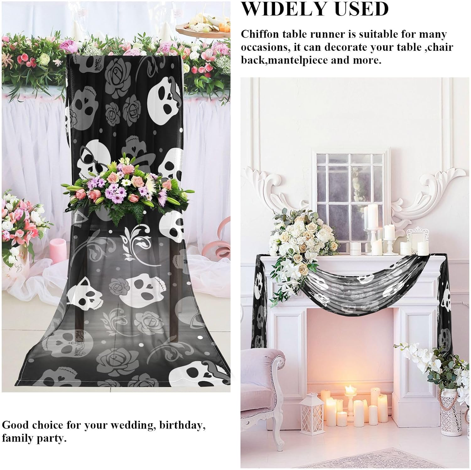 Stylish Skull Floral Table Runner Autumn Table Runner for Desk Decor Halloween Decor 120 Inches Long
