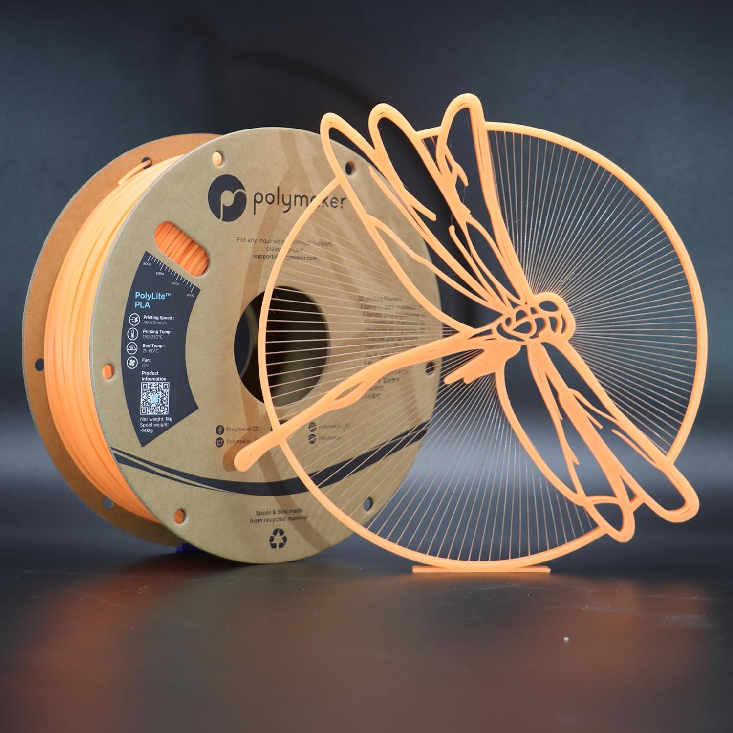 Polymaker Filamento PLA luminoso de 0.069 pulgadas, filamento de impresora 3D de ácido poliláctico naranja luminoso de 1.75 pulgadas (0.069 in),
