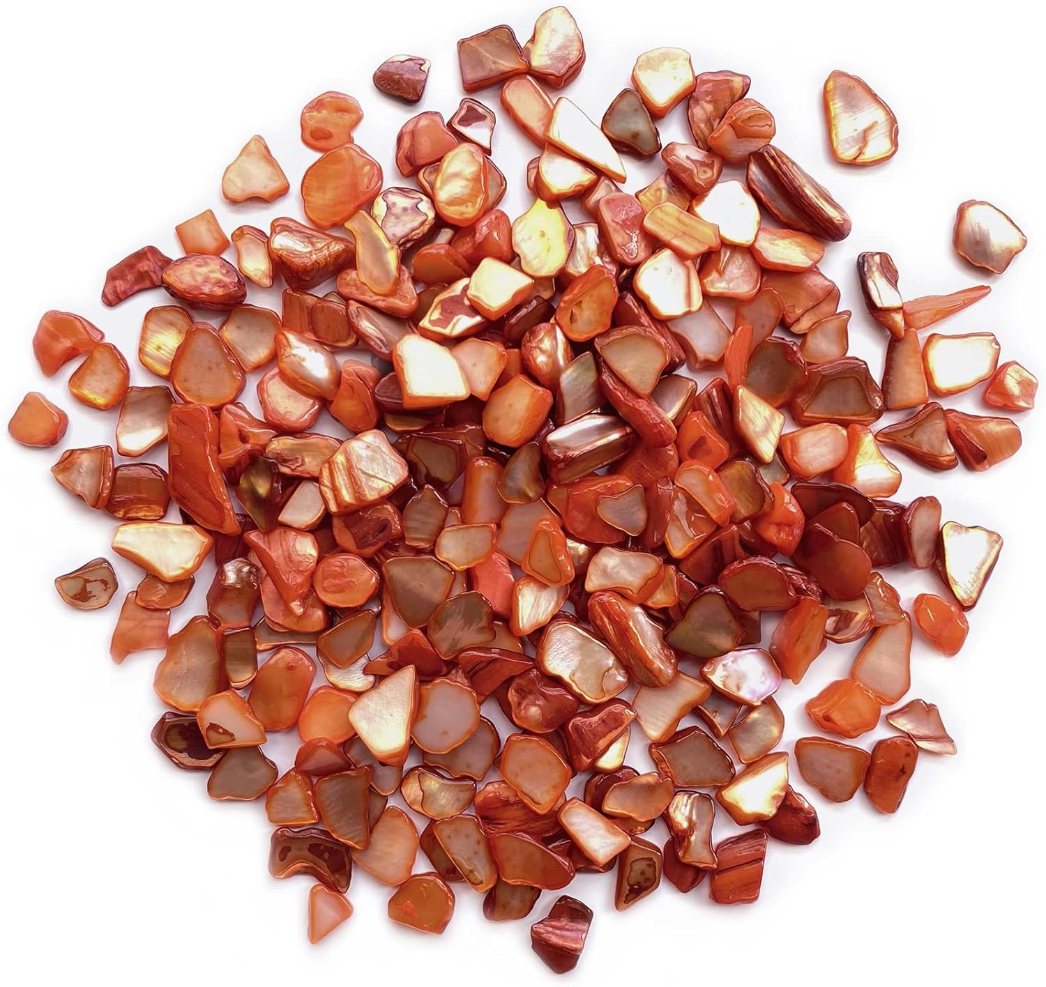 Yew & Tulip Chips de conchas trituradas naturales irregulares, mosaicos de conchas rojas y naranjas de 32 onzas, fragmentos de madreperla para