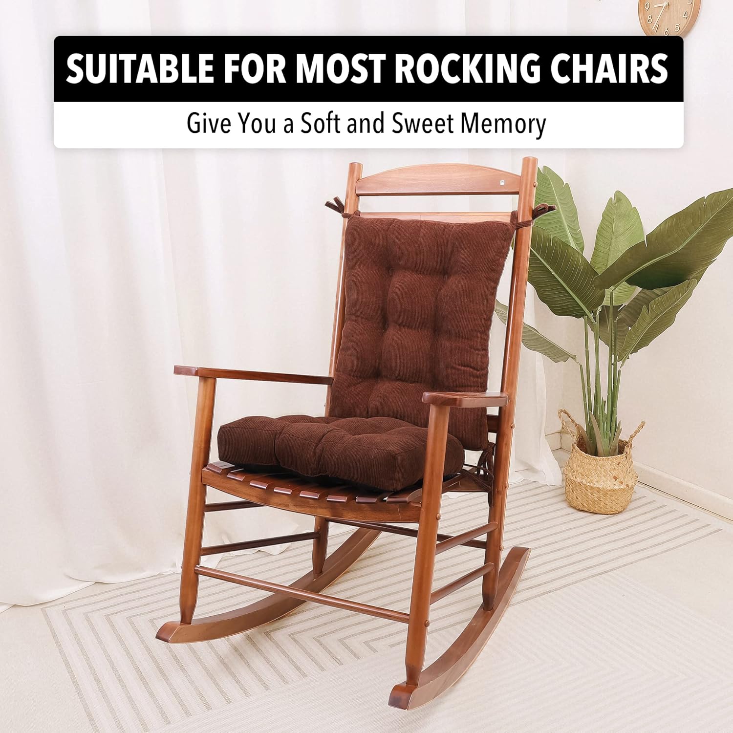 Tromlycs Cojín para silla mecedora de interior para sillas mecedoras, juegos de respaldo y asiento con lazos, 2 piezas, color marrón