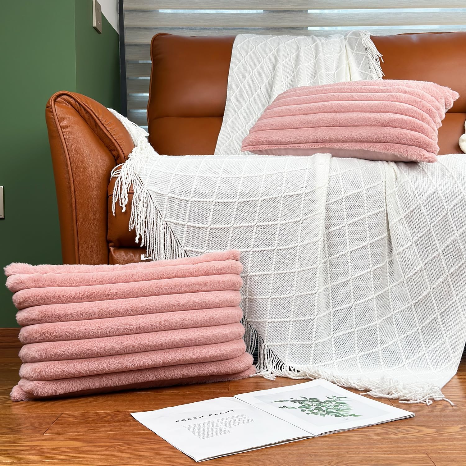 Juego de 2 fundas de almohada de 12 x 20 pulgadas, fundas decorativas de piel sintética para cama, funda de almohada suave y esponjosa con respaldo