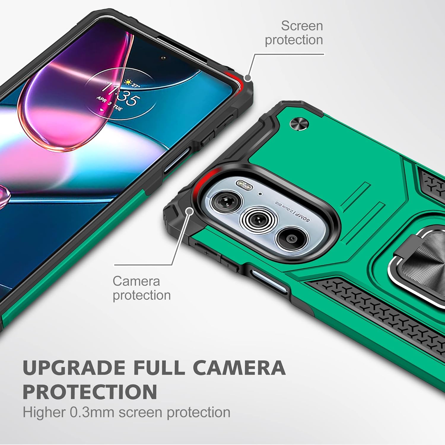 YmhxcY Funda para Moto G 5G 2022, Moto G 5G 2022 con protector de pantalla HD, con soporte giratorio, función atril, antideslizante, híbrida