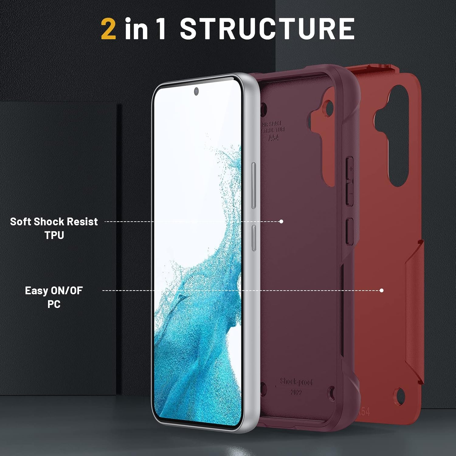 Funda para Samsung Galaxy A54 5G con protector de pantalla, policarbonato de doble capa + parachoques suave, grado militar, resistente, a prueba de