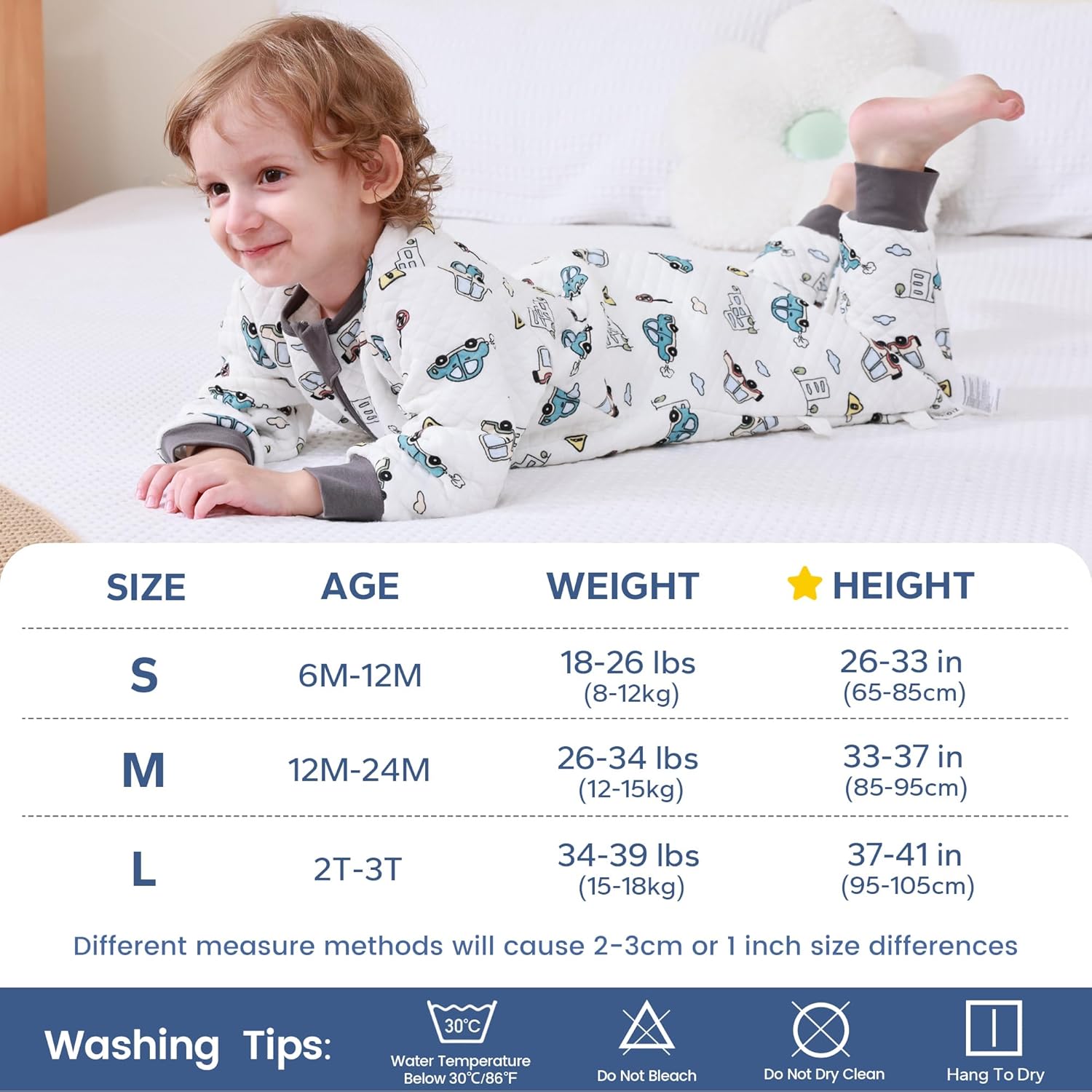 ZIGJOY Saco de dormir para bebé con pies y cremallera en la cadera de 1.5 TOG, manta de vestir 100% algodón para todas las estaciones, pijamas para