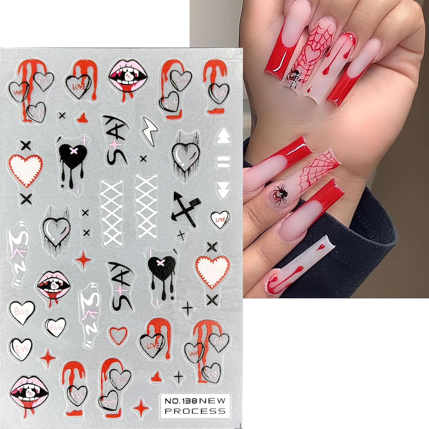 Calcomanías para uñas de Halloween, diseño de calabaza, fantasma, 3D, autoadhesivas, lindas telarañas espeluznantes, suministros de uñas con boca