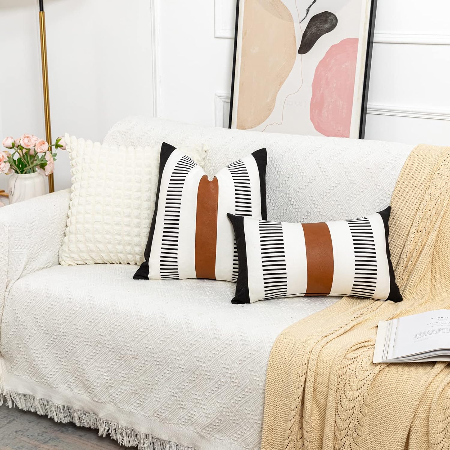HOEMCE Juego de 2 fundas de almohada decorativas de granja de 22 x 22 pulgadas para sala de estar, sofá y cama, funda de cojín neutra moderna de