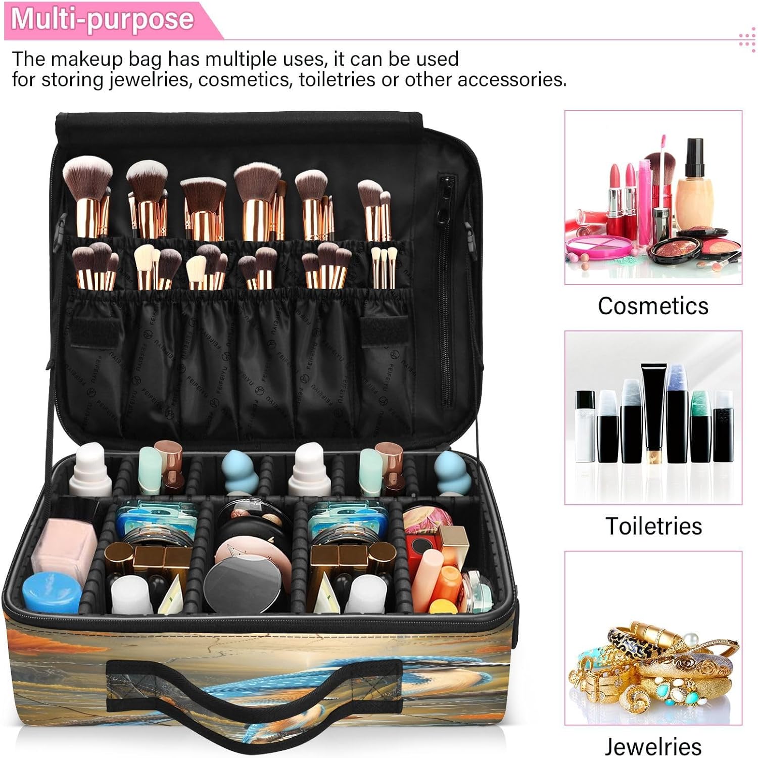 Blue Bird Riverside – Bolsa de maquillaje cosmética para artículos de aseo personal de viaje, bolsa de aseo para mujer, bolsa de aseo para mujer,