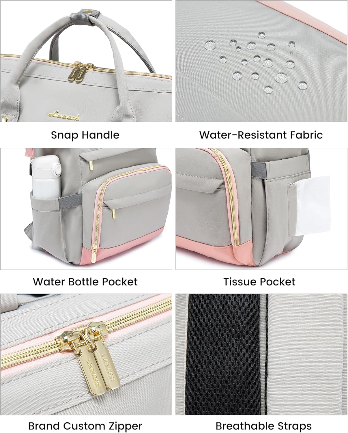 LOVEVOOK Mochila para laptop para mujer, 15.6 pulgadas de ancho abierto, mochila de viaje para mujer, con puerto USB, impermeable, para profesores,