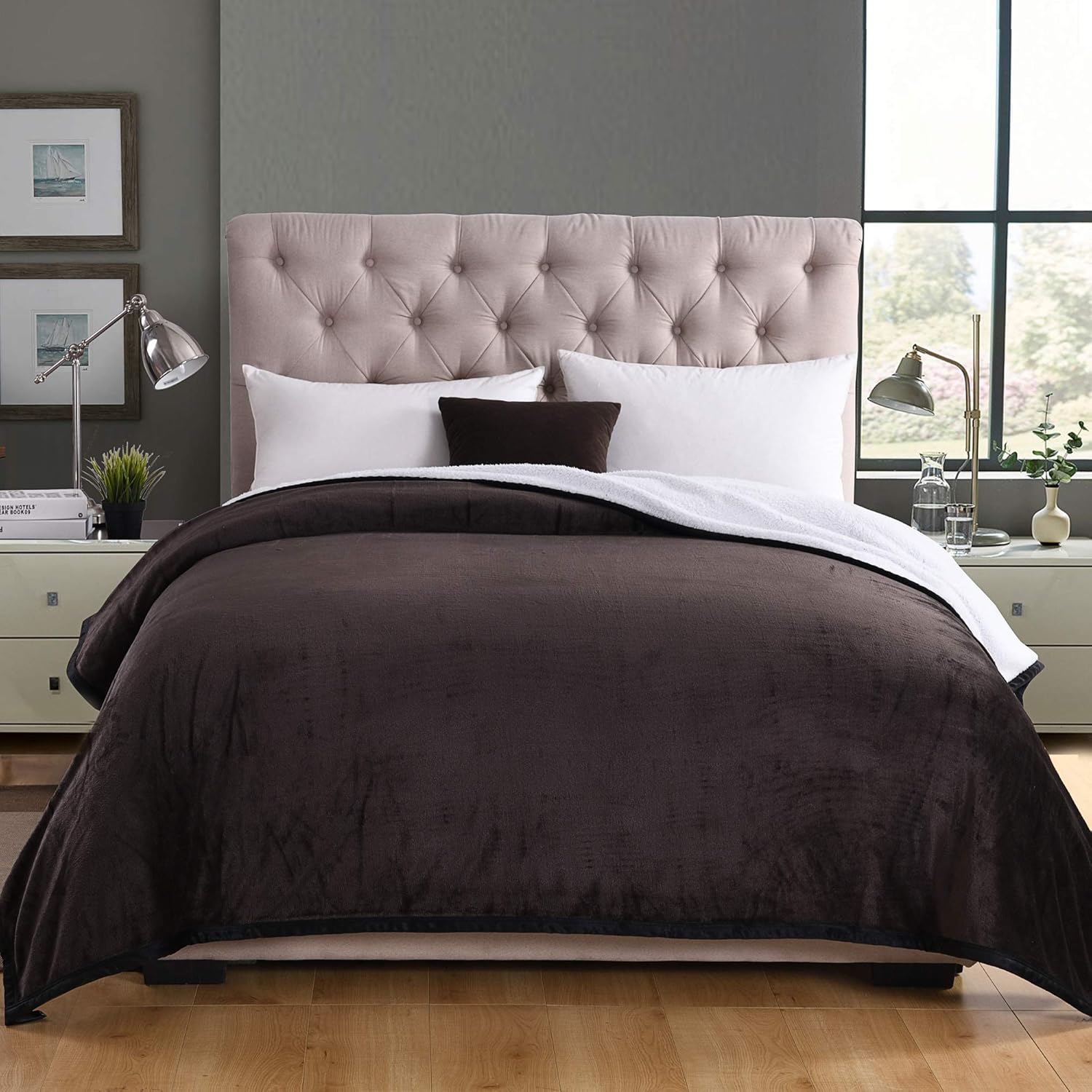 MarCielo Manta sherpa de cama, manta de vellón de sherpa manta de tiro súper suave manta de terciopelo peluche de terciopelo, Microfibra, King