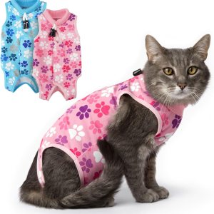 Traje de recuperación para gatos traje de recuperación de cirugía de gato rosa para mujer con diseño de huellas – Traje de recuperación de gato Traje de recuperación para gatos traje de recuperación de cirugía de gato rosa para mujer con diseño de huellas – Traje de recuperación de gato