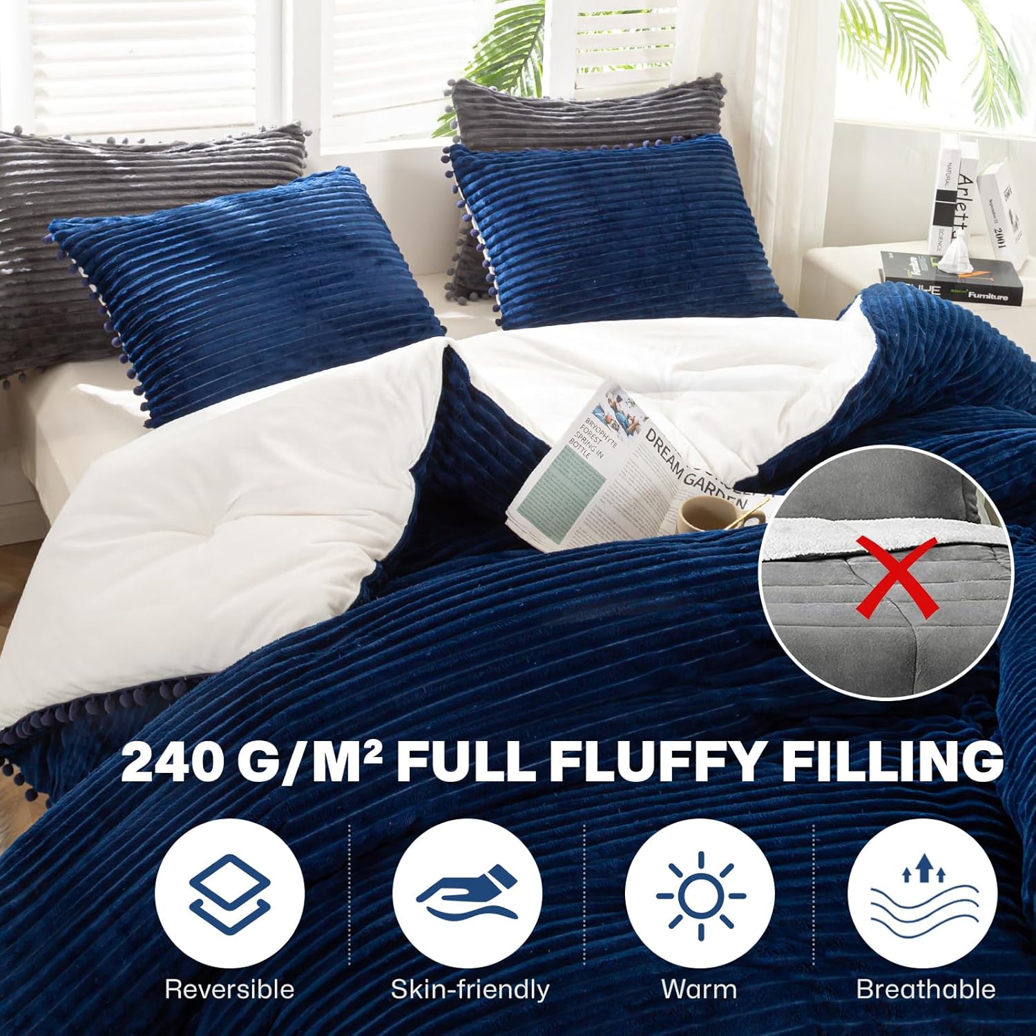 GOHOME Juego de edredón de 3 piezas tamaño Queen  Los juegos de ropa de cama de forro polar sherpa ultra suave incluyen fundas de almohada,