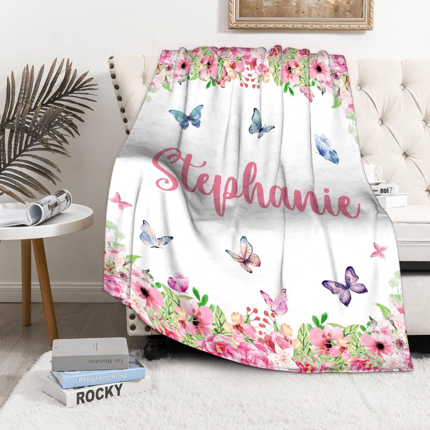 BUYYET Manta de bebé personalizada con nombre, manta de bebé personalizada para niñas y niños, regalo de Navidad, manta de recepción de bebé
