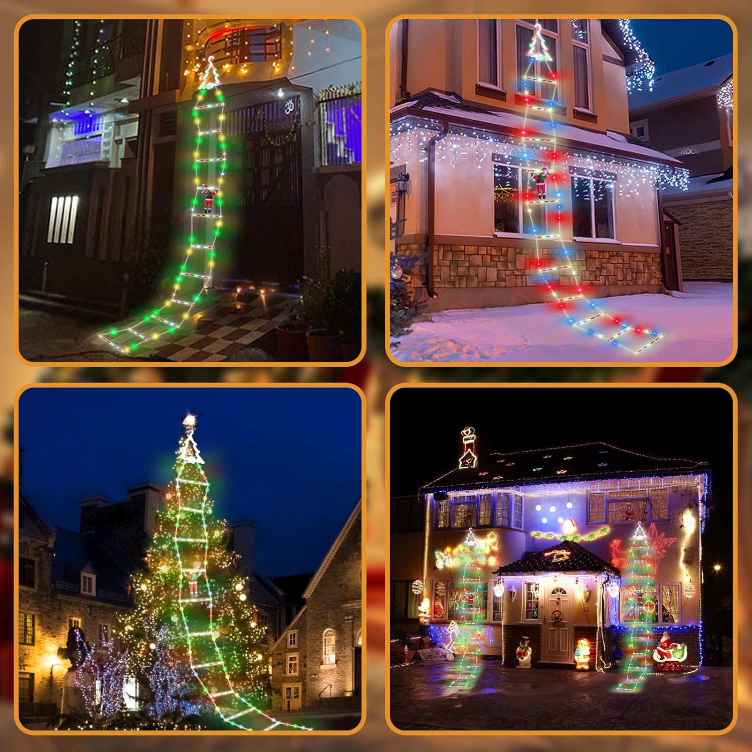 Luces de decoración de Navidad LED para exteriores, luces de escalera de ZHOLAH de 12 pies con Papá Noel trepador, multicolor, 8 modos de luz