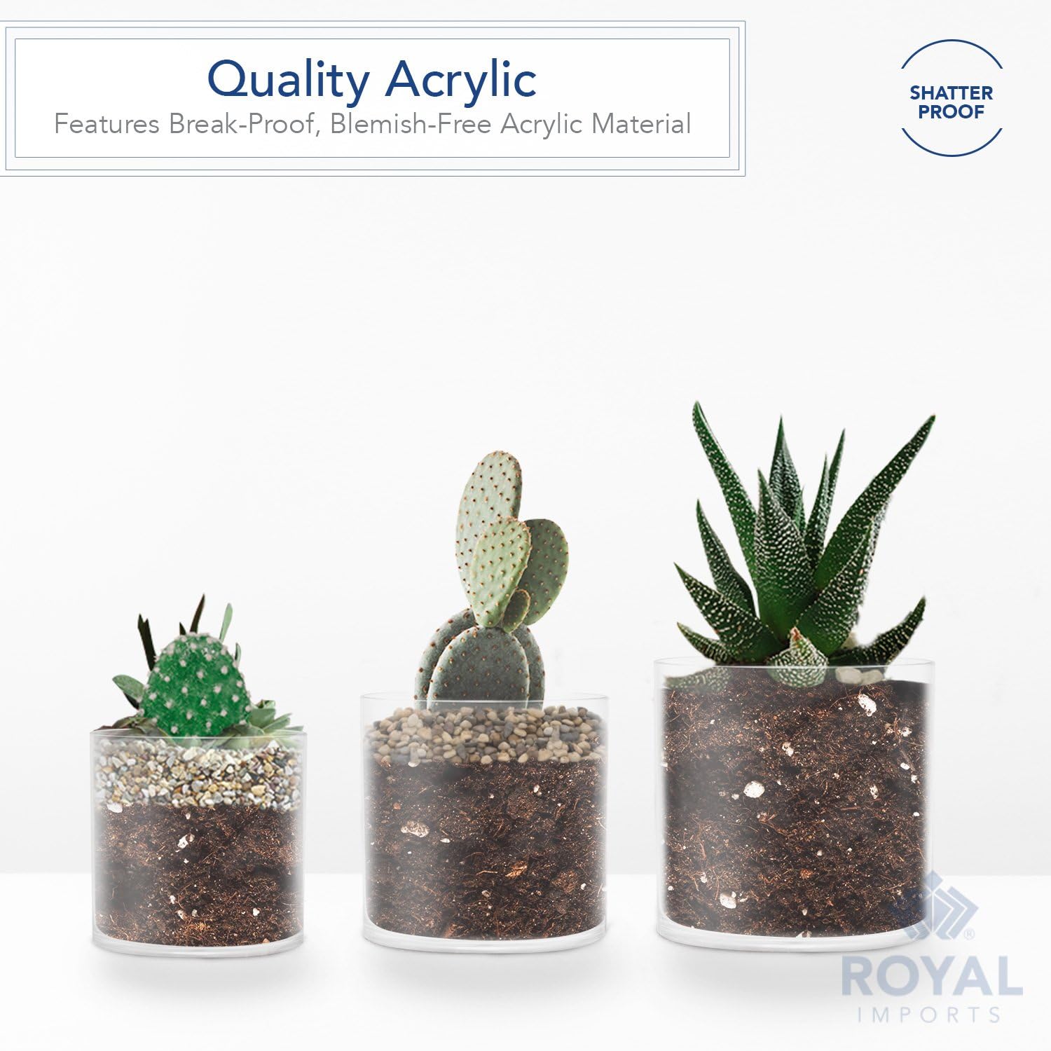 Royal Imports Cilindros de jarrones acrílicos de flores, centro de mesa decorativo para el hogar o boda, plástico irrompible, 1 juego de 3 tamaños