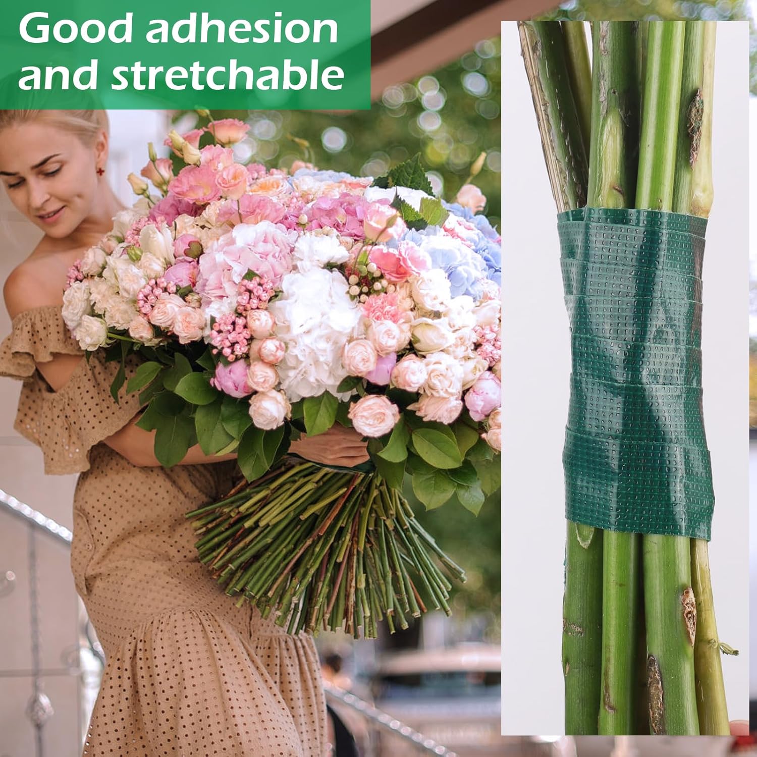 GLAMFIELDS Cinta floral verde, cinta adhesiva impermeable para ramos de flores de 0.5 pulgadas (60 yardas180 pies) – 1 rolloverde