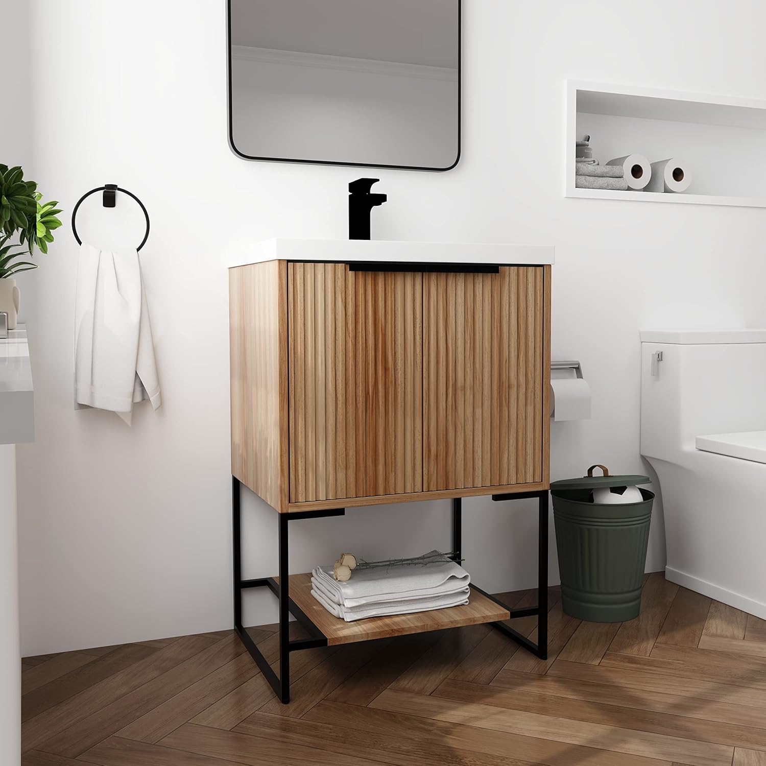 Vanidad de baño de 24 pulgadas con fregadero, tocador de baño independiente de 24 pulgadas, combo de tocador de baño de un solo lavabo, tocador de