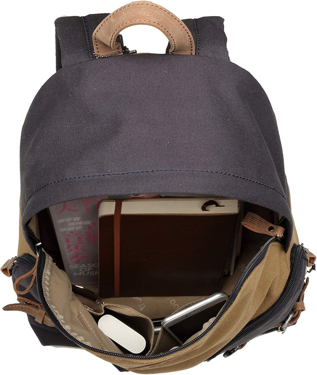 Heritage TRP0433 – Mochila de cuero de lona, elegante e informal, apta para tabletas, TRP0433 (marrón marino), Camel Azul Marino, Classic