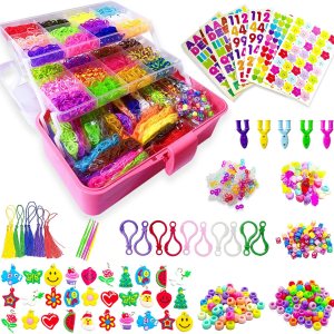 Hismo Kit de bandas de goma, 15000 bandas de telar coloridas con dijes, cuentas y accesorios de bricolaje en organizador, kit de fabricación de Hismo Kit de bandas de goma, 15000 bandas de telar coloridas con dijes, cuentas y accesorios de bricolaje en organizador, kit de fabricación de