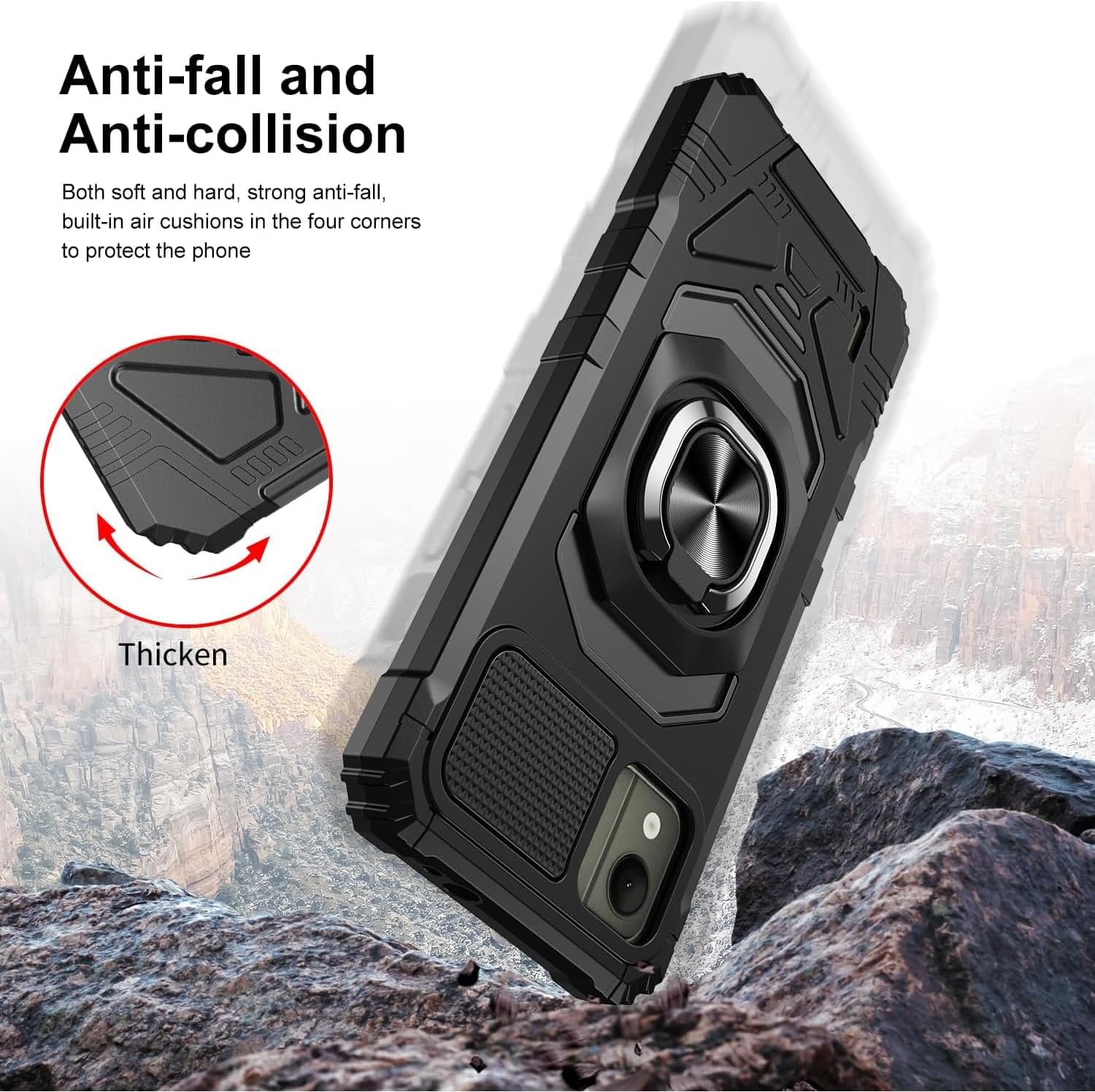 TJS Funda compatible con Nokia C110 N156DL 5G, con protector de pantalla de vidrio templado, soporte magnético de anillo de metal, soporte magnético