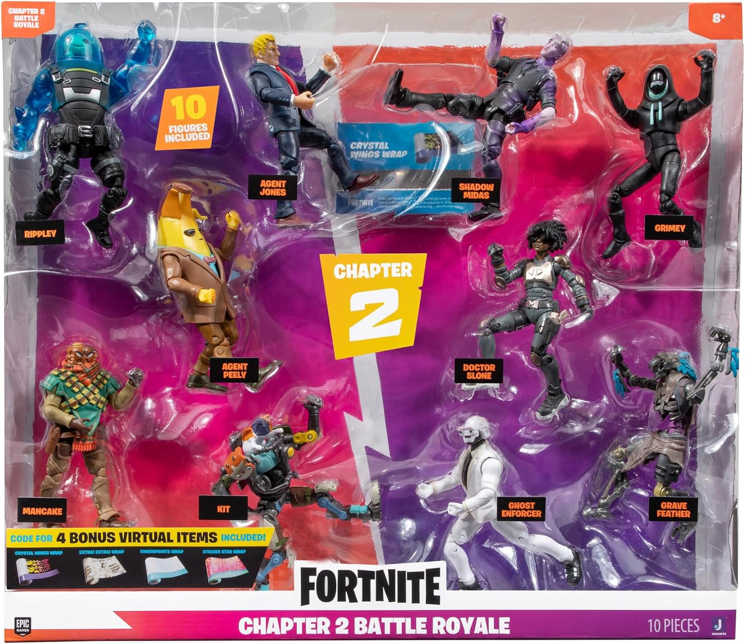 FORTNITE Capítulo 2 Battle Royale – Diez figuras articuladas de 4 pulgadas en embalaje dinámico con códigos para artículos virtuales de bonificación