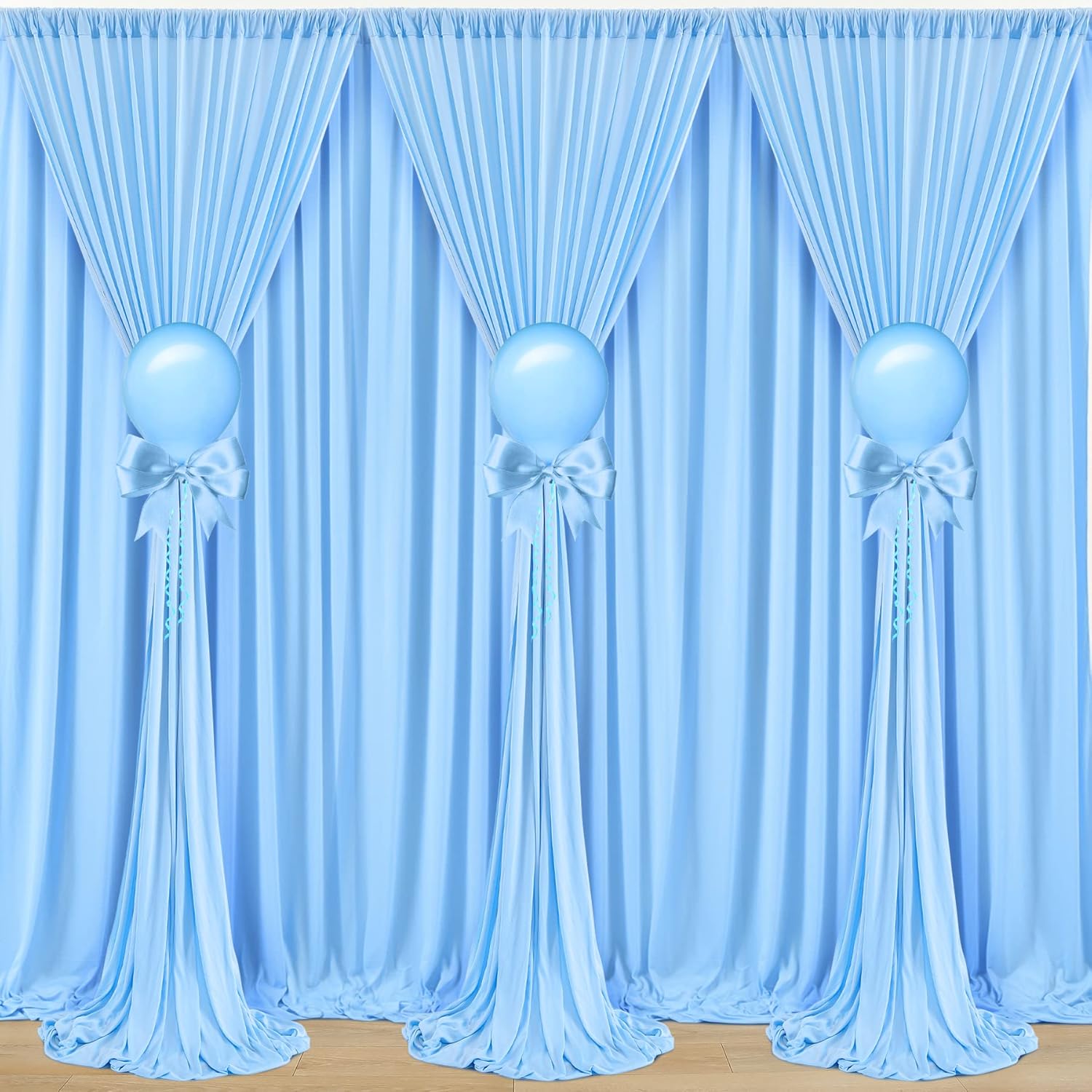 Cortinas de fondo azul bebé de 10 x 20 pies, sin arrugas, cortinas de fondo de poliéster azul claro, decoraciones de fondo para fiesta