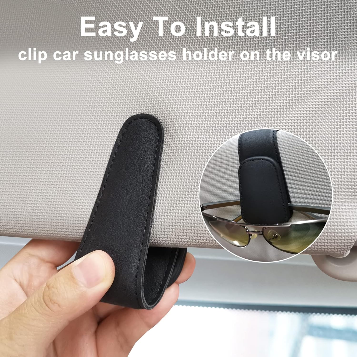 AXELECT Soporte para lentes de sol para visera de automóvil, clip magnético para lentes de sol, soporte de cuero para gafas, soporte para gafas, 1