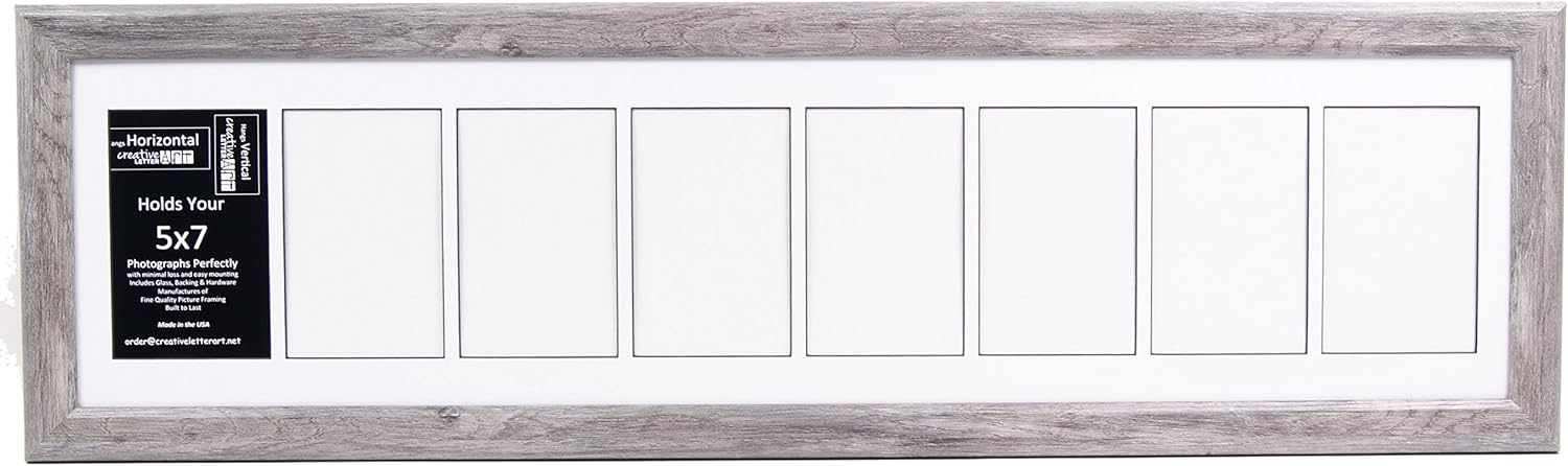 Creative Letter Art Marco de fotos de madera flotante de 8 aperturas para fotos de 5 x 7 pulgadas, incluyendo collage de paspartú blanco de 10 x 40