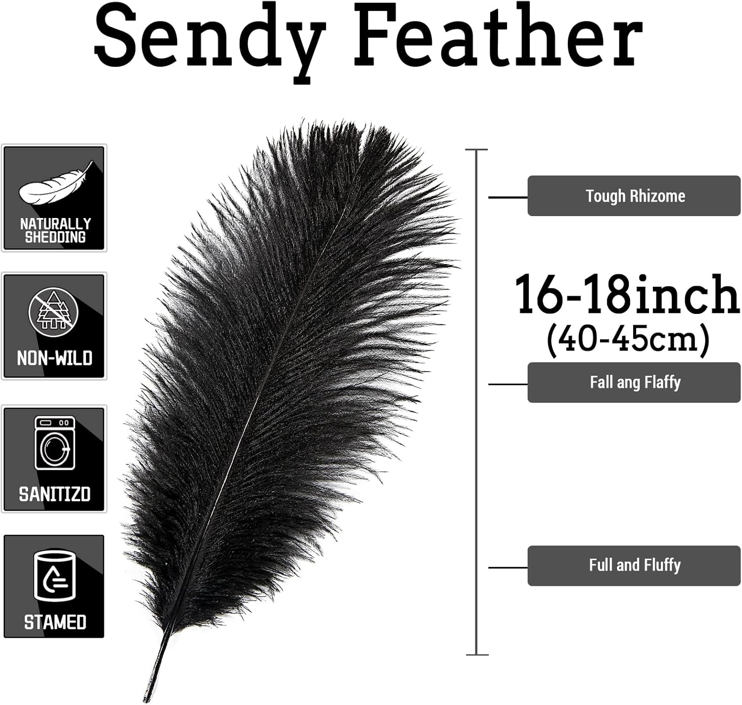 10 plumas de avestruz negro natural de 16-18 pulgadas 15.7-17.7 in para centros de mesa de fiesta de boda, decoración del hogar de Pascua