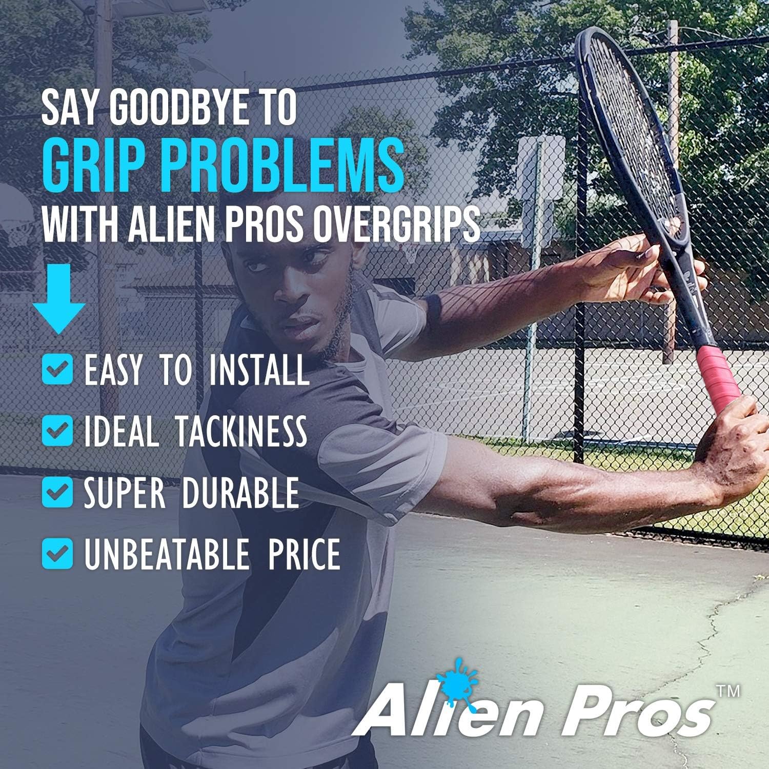 Alien Pros – Cinta de agarre para raqueta de tenis (6, 12 o 60 agarres), agarre de tenis precortado y con sensación seca, cinta de agarre para
