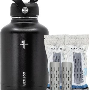 Botella de agua alcalina de 50 onzas con tapa de popote + dos infusores de agua alcalina de 9.5 ph botella de agua aislada deportiva crea agua Botella de agua alcalina de 50 onzas con tapa de popote + dos infusores de agua alcalina de 9.5 ph botella de agua aislada deportiva crea agua