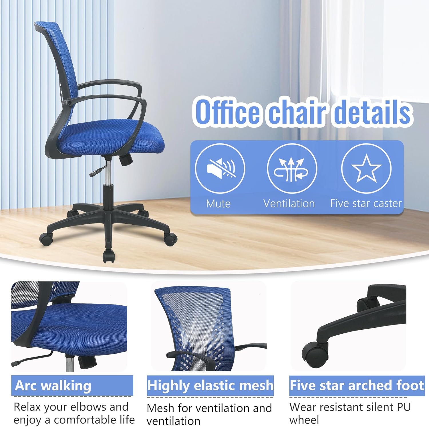 PayLessHere Silla de oficina, silla de escritorio, silla de computadora, silla ergonómica, malla ejecutiva ajustable, respaldo medio con ruedas