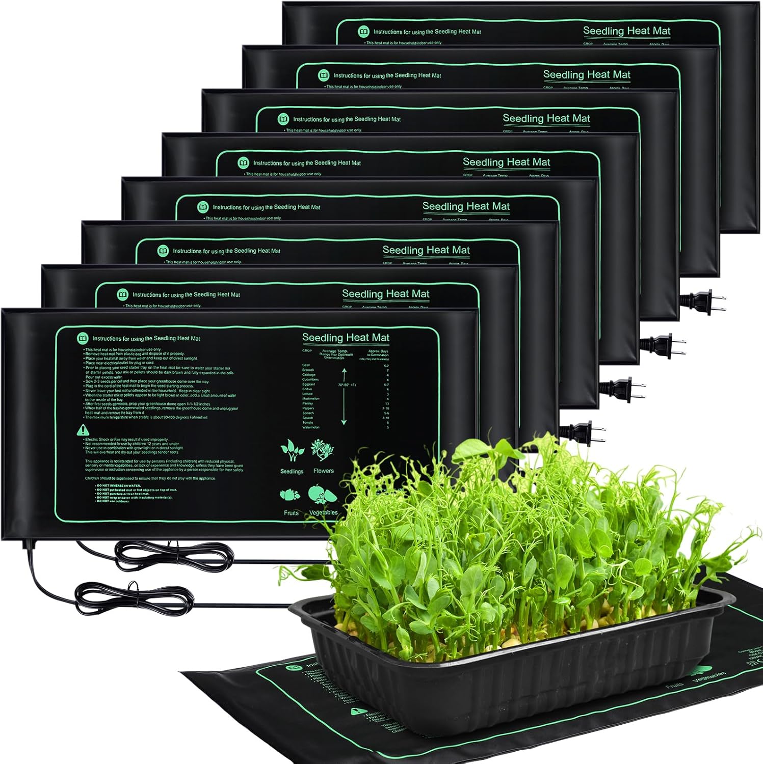 ROCEEI Tapete térmico de plántulas a granel, 10 x 20.75 pulgadas, alfombrillas térmicas para plantas de inicio de semillas, tapete de calentamiento