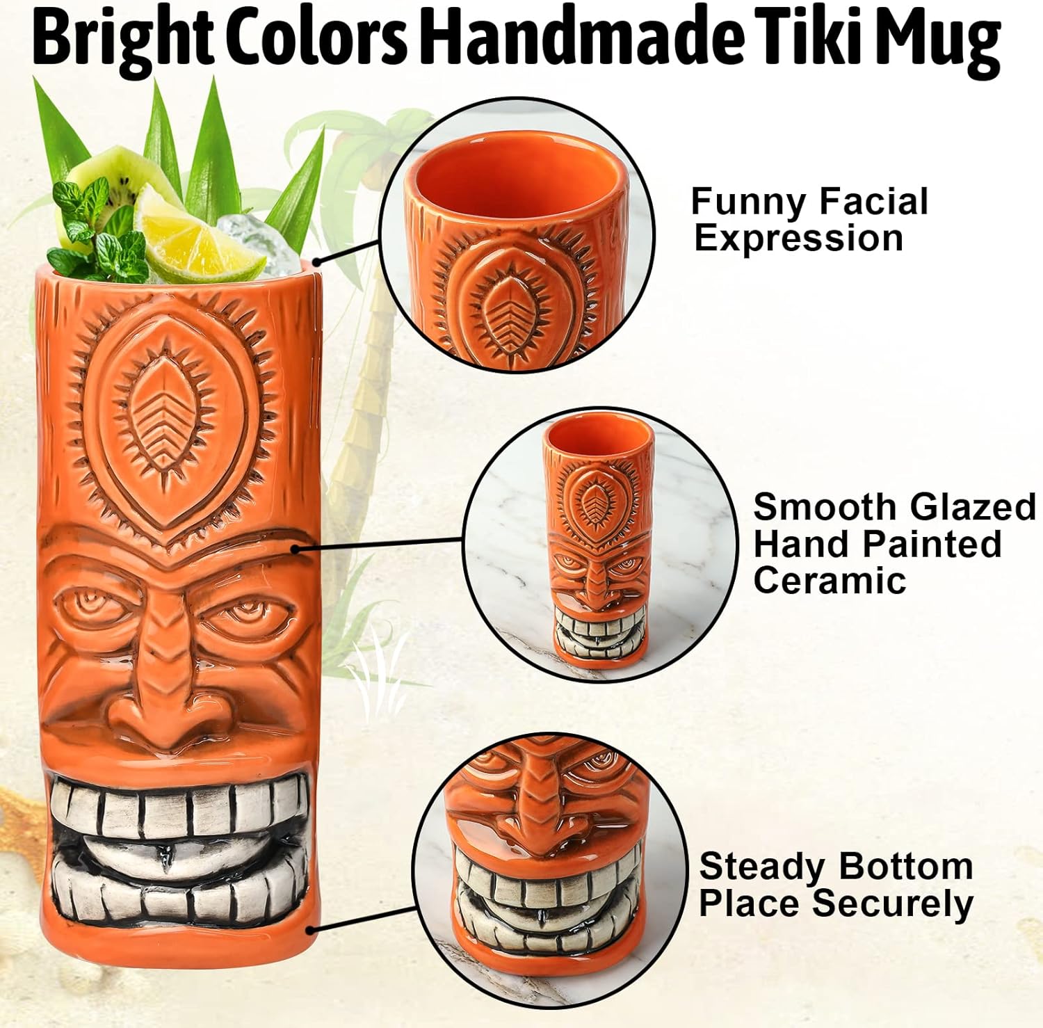 Tiki Mugs – Juego de 4 tazas de cóctel de cristal Tiki de cerámica, vasos de cóctel únicos, taza hawaiana profesional de bar y Halloween fiesta de